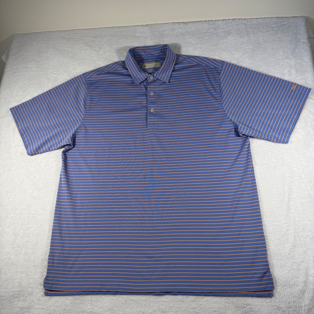 Donald Ross Polo Shirt Mens XL Blue Orange Excellent Striped Short Sleeve Golf